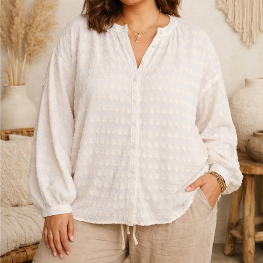 Anthropologie Pilcro TK Textured Button Down Minimalist Blouse in Ivory